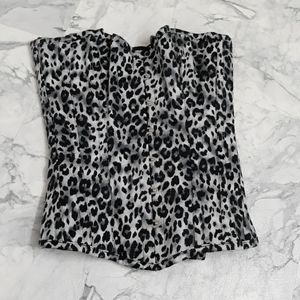 True steel boned corset, overbust snow leopard 24"